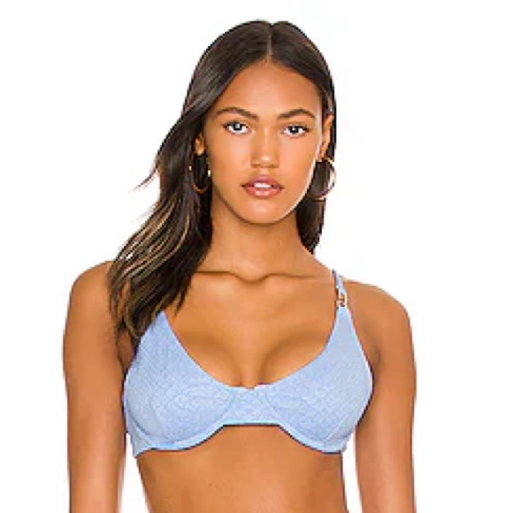 Revel Rey Blue Snake Textured Inez Bikini Swim Bra Top Large